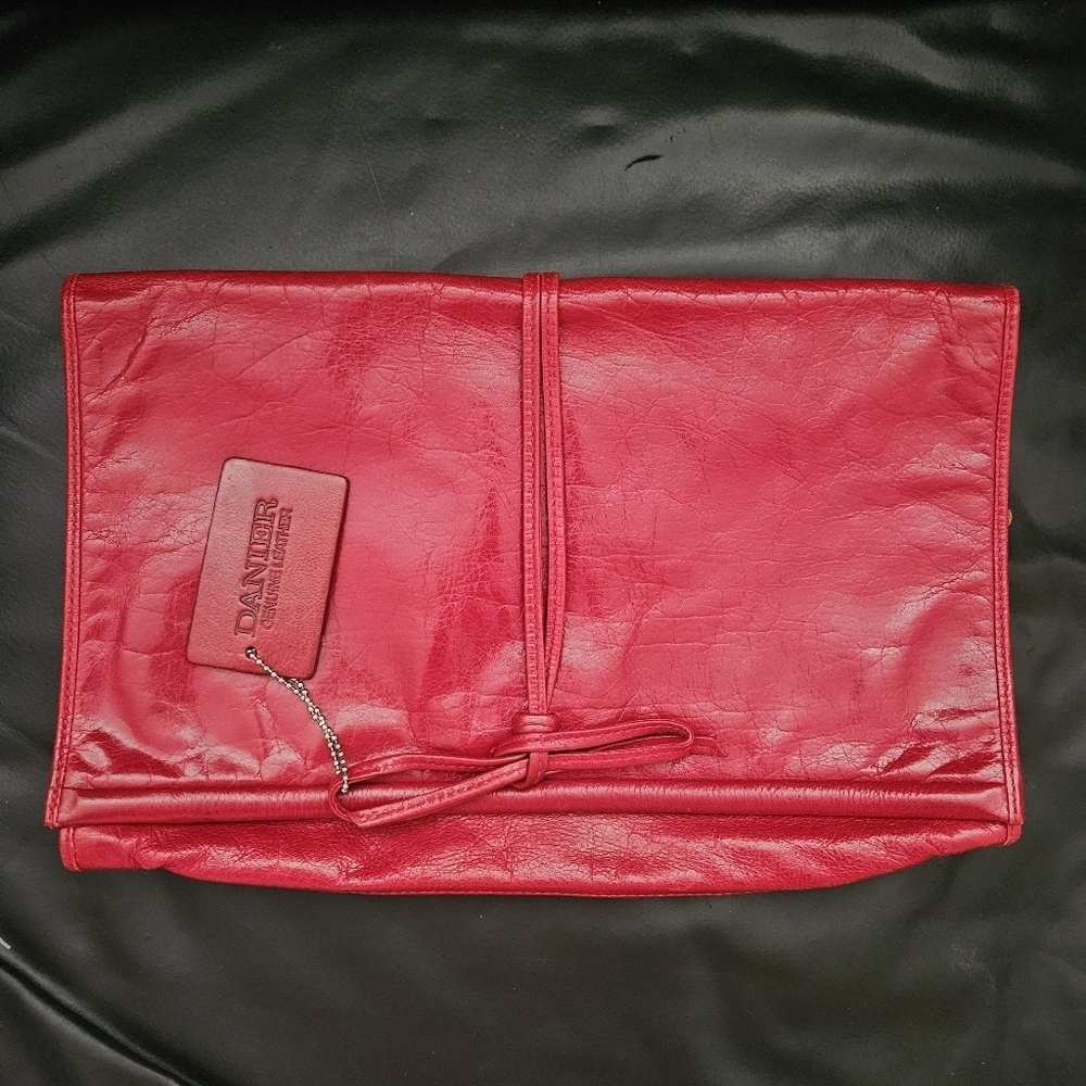 Vintage Domina 100% Red Leather Clutch Purse Bag Strap Details Added Danier Tag.